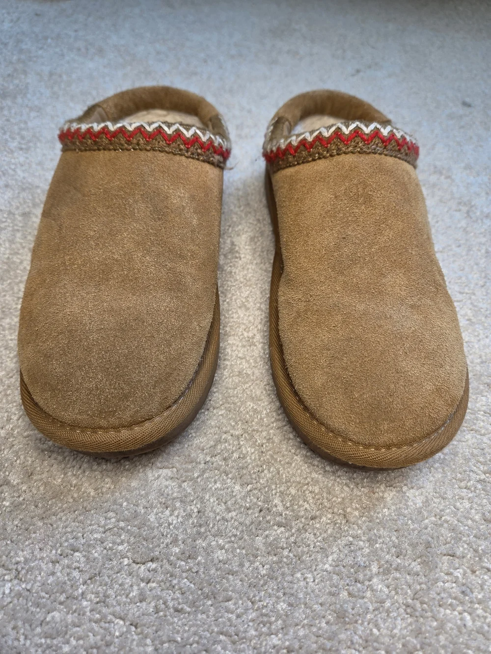 Girls Tan Suede Slip-On Mule with Red Trim Size 4